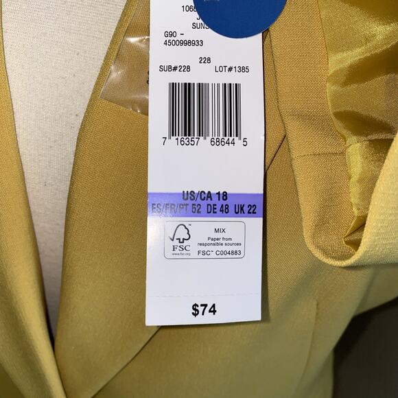 EVAN PICONE Black Label YELLOW ONE BUTTON LINED BLAZER Plus SIZE 18 - Picture 5 of 11